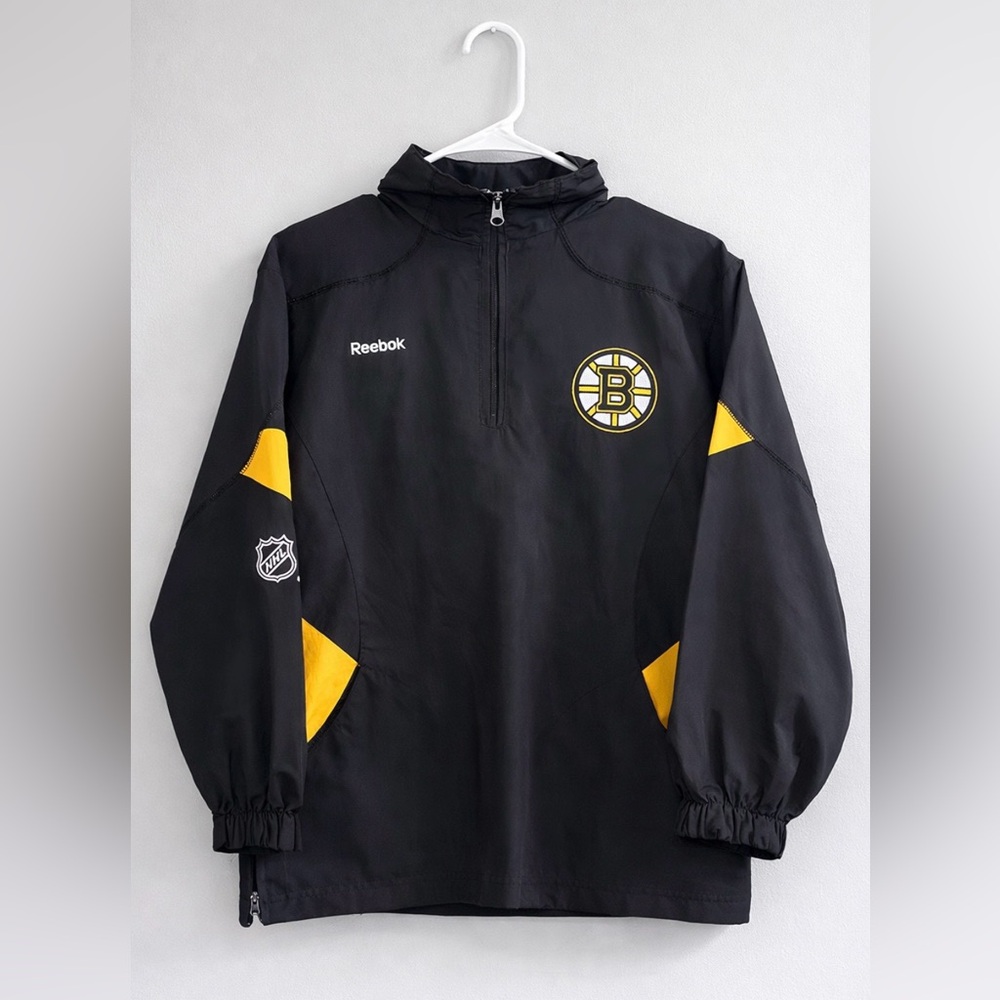 Reebok Boston Bruins Youth M 10/12 Pullover Jacket Black Gold NHL Windbreaker
